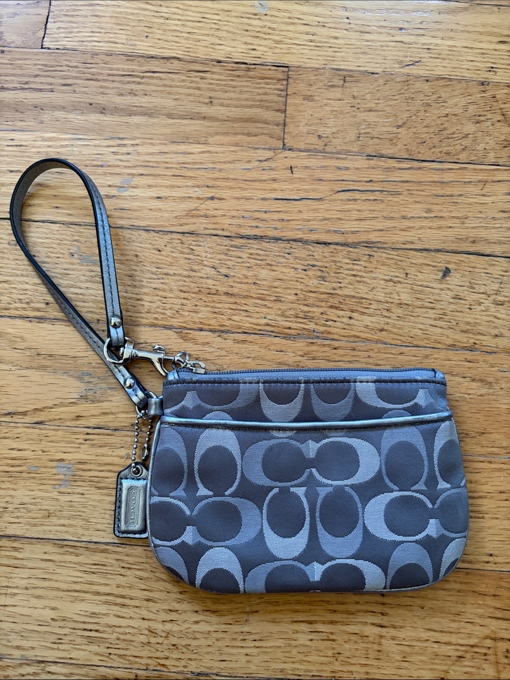 Coach Gray Signature Canvas Wristlet
